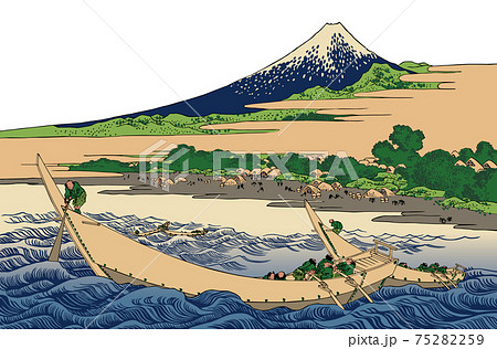 葛飾北斎イメージ東海道江尻田子の浦略図白バック 葛飾北斎イメージ東海道江尻田子の浦略図白バック 75282259