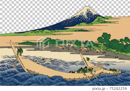 葛飾北斎イメージ東海道江尻田子の浦略図白バック 葛飾北斎イメージ東海道江尻田子の浦略図白バック 75282259