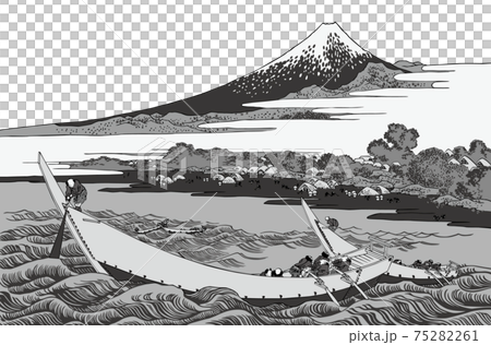 Katsushika Hokusai image Tokaido Ejiri Tako no Ura sketch Black and white white background 75282261