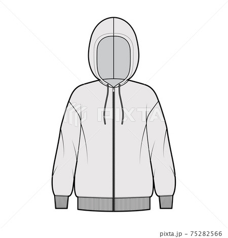 Zip-up Hoody sweatshirt technical fashion illustration with long sleeves, oversized body, knit rib cuff, banded hem Flat 75282566
