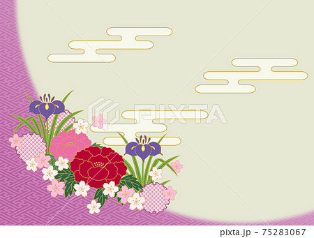 牡丹の和柄 友禅風 背景素材のイラスト素材 7567