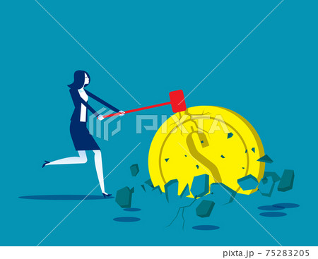A businesswoman smashed a dollar coin into the ground and broke the surrounding area A businesswoman smashed a dollar coin into the ground and broke the surrounding area 75283205