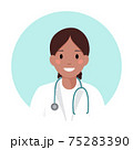 Black young woman doctor or nurse in medical white coat with glasses and stethoscope. African american nurse or physician female professional avatar, silhouette, profile, woman icon for web site, app. 75283390