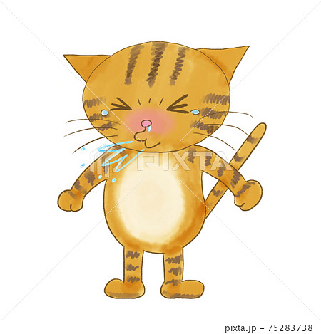 くしゃみをする猫のイラスト素材