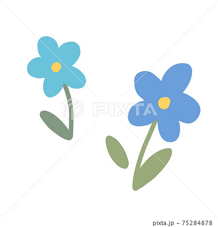 かわいいお花2輪 水色と青 のイラスト素材