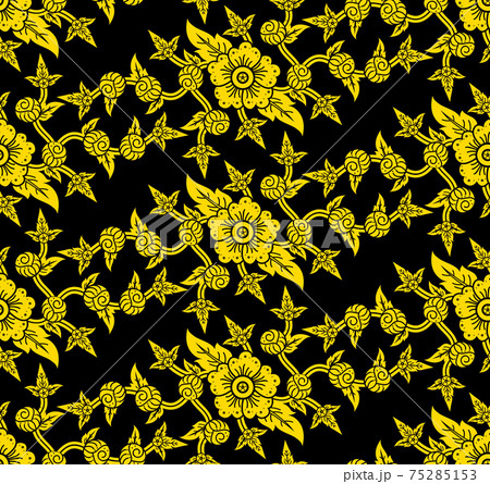 Thai traditional art, flower style on black background (seamless pattern) 75285153