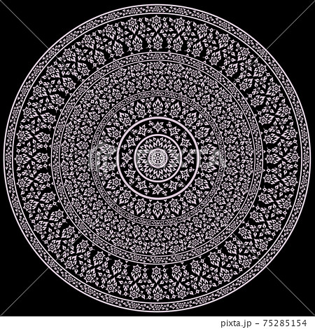 Thai traditional art, flower style on black background (seamless pattern) 75285154