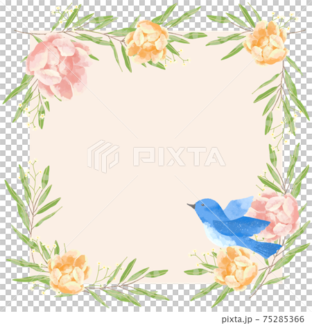 A frame of blue birds, roses, forget-me-nots and eucalyptus that carry happiness with a gentle touch A frame of blue birds, roses, forget-me-nots and eucalyptus that carry happiness with a gentle touch 75285366