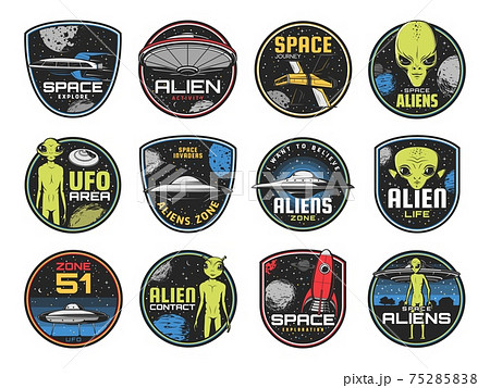 Alien zone, ufo area or space shuttles retro icons 75285838