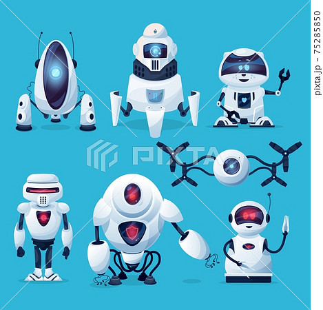 Cartoon Robots Vector Cyborg Characters Toys Setのイラスト素材