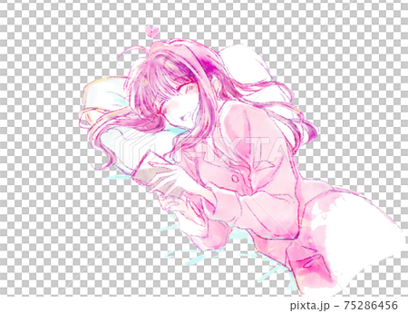 スマホを見てにやける女の子のイラスト素材