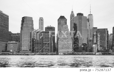 Black and white picture of New York City waterfront, USA. Black and white picture of New York City waterfront, USA. 75287137