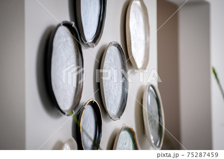 Minimalistic and futuristic high-end ceramics pottery artists workshop. Selective focus 75287459