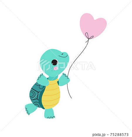 Cute Turtle With Shell And Short Feet Holding のイラスト素材