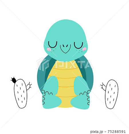 Cute Turtle With Shell And Short Feet Engaged のイラスト素材