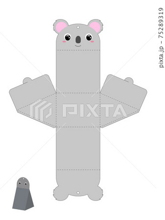 Party favor box koala design for sweets, candies, presents. Packaging die cut template, great for any purposes, birthdays, baby showers. Editable blueprint layout with cutting and scoring lines. Party favor box koala design for sweets, candies, presents. Packaging die cut template, great for any purposes, birthdays, baby showers. Editable blueprint layout with cutting and scoring lines. 75289319
