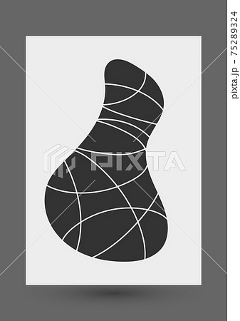 Minimalist abstract black and white artistic design for cover and poster or wall decoration, vector. Fluid shape stain with flowing lines pattern for interior design. 75289324