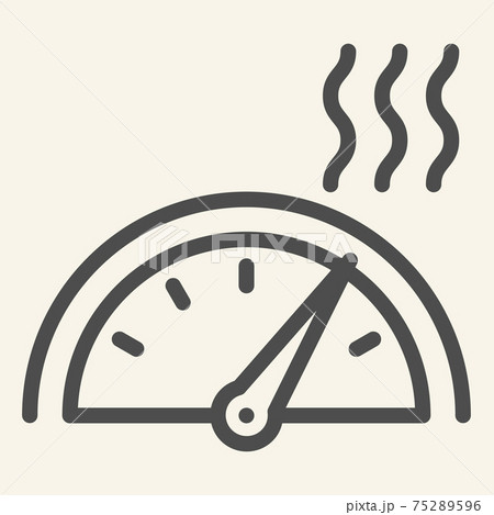 High temperature on heating or cooling control line icon. Thermostat symbol, outline style pictogram on beige background. Climate control display sign mobile concept and web design. Vector. 75289596