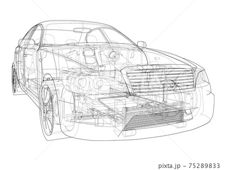 Electric Car With Chassis. Vector rendering of 3d 75289833
