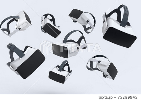 Flying gamer headphones or headset on white background Flying gamer headphones or headset on white background 75289945
