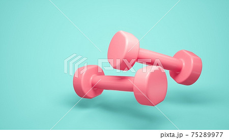 3D Rendering Pink Dumbbells for sports isolated on blue background 75289977