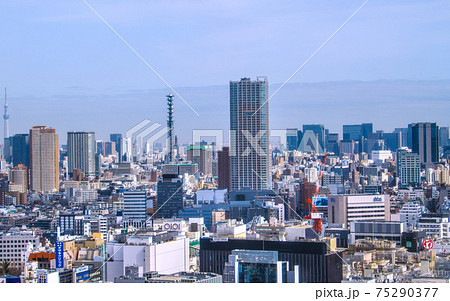 日本の東京都市景観 タワーマンションや防衛省、市ヶ谷などの街並みを望む 日本の東京都市景観 タワーマンションや防衛省、市ヶ谷などの街並みを望む 75290377