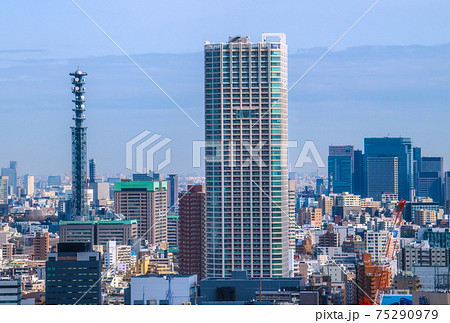 日本の東京都市景観　タワーマンションや防衛省、大手町（画面右）などを望む 75290979