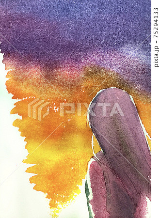 夕焼けと後ろ姿の女の子の水彩画イラストのイラスト素材