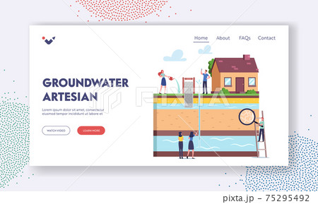 Groundwater or Artesian Water Extraction Landing Page Template. Characters with Magnifying Glass Presenting Well Drill Groundwater or Artesian Water Extraction Landing Page Template. Characters with Magnifying Glass Presenting Well Drill 75295492