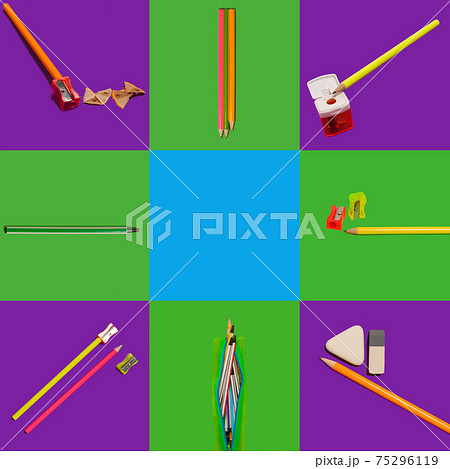 office stuffs on colorful background office stuffs on colorful background 75296119