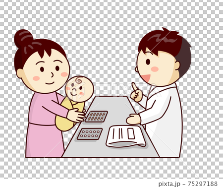Breast-feeding mom receiving a drug explanation from a male pharmacist Breast-feeding mom receiving a drug explanation from a male pharmacist 75297188