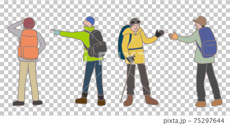 リュックサックを背負った男性達のイラスト 75297644