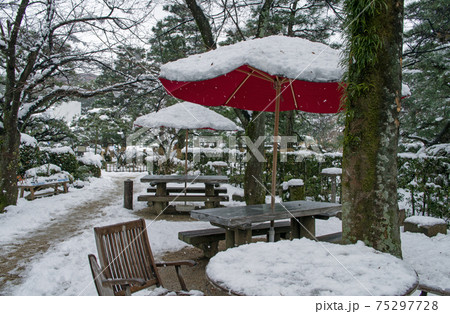 雪景色の広島縮景園 75297728