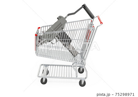 Shopping cart with submachine gun. 3D rendering 75298971