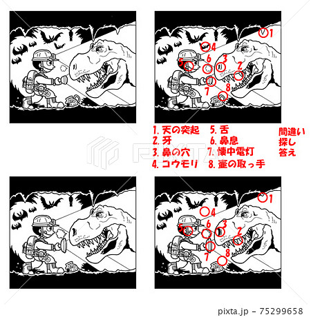 洞窟探検 間違い探しー答えつき のイラスト素材