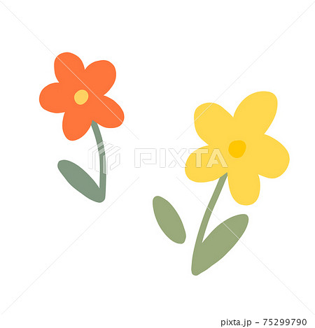 かわいいお花2輪 オレンジ色と黄色 のイラスト素材