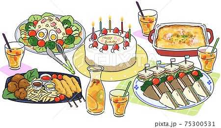 誕生日パーティー 料理のイラスト素材