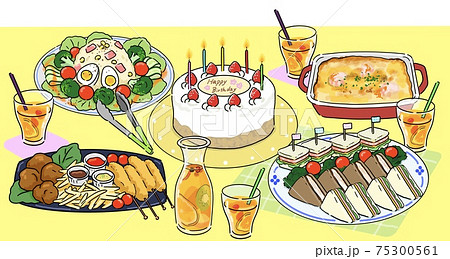 誕生日パーティー 料理のイラスト素材