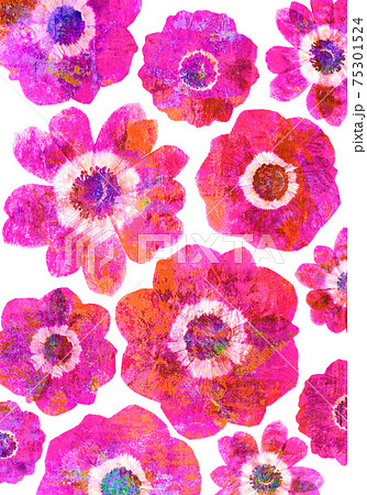 ピンクのアネモネ花アート カラフルな手書き風イラストのイラスト素材