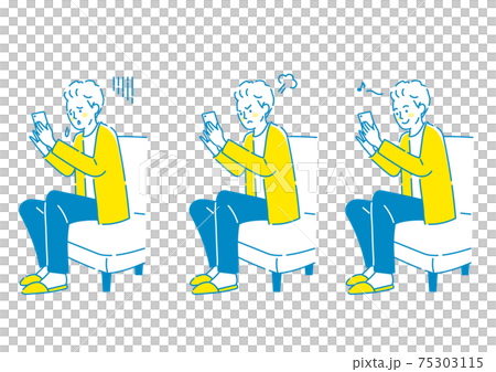 Facial expression set of a young man staring at a smartphone Facial expression set of a young man staring at a smartphone 75303115