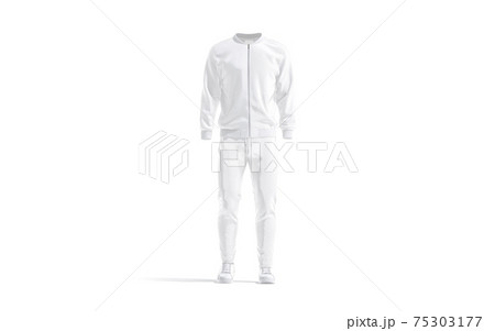 Blank white sport tracksuit with bomber, pants and sneakers mockup 75303177
