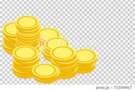 乱雑に金貨が積まれたイラスト、アイソメトリック 75304667