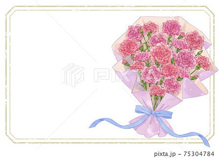 カーネーションの花束のおしゃれなフレーム素材 花の水彩風手描きイラストのイラスト素材