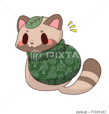 和風たぬき 振り向きのイラスト素材