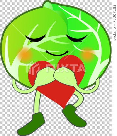 ハートを温める可愛いキャベツのキャラクター 75307182