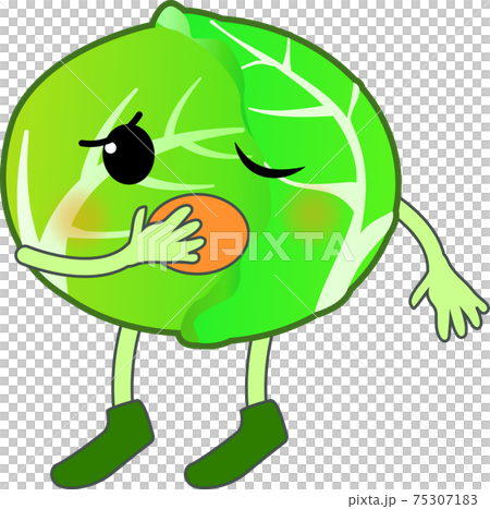 あくびをする可愛いキャベツのキャラクター あくびをする可愛いキャベツのキャラクター 75307183
