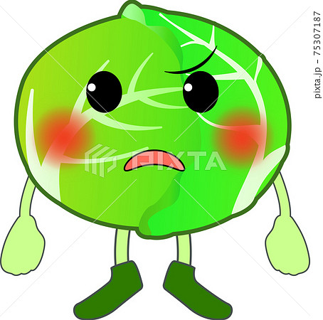 怒る可愛いキャベツのキャラクターのイラスト素材