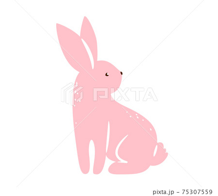 Bunny vector illustration. Pink textured rabbit isolated on white background. Cute print design characters in flat cartoon scandinavian style 75307559