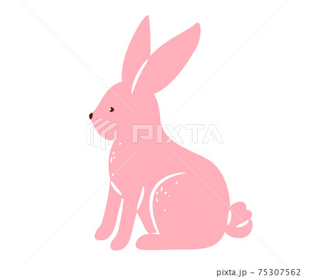 Bunny vector illustration. Pink textured rabbit isolated on white background. Cute print design characters in flat cartoon scandinavian style 75307562