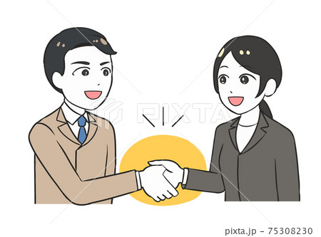 握手をする ビジネス 契約成立 笑顔の男女 握手をする ビジネス 契約成立 笑顔の男女 75308230